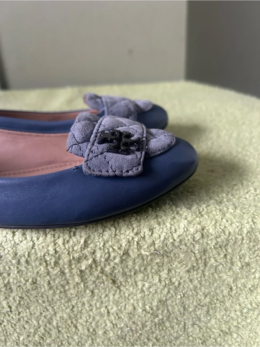 Tory Burch Blue Quilted Detail Leather Flats Loafers Sz 6